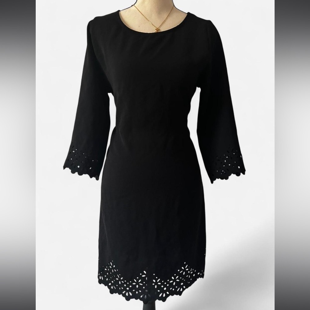 Everly Elegant Black Eyelet Long Sleeve Dress